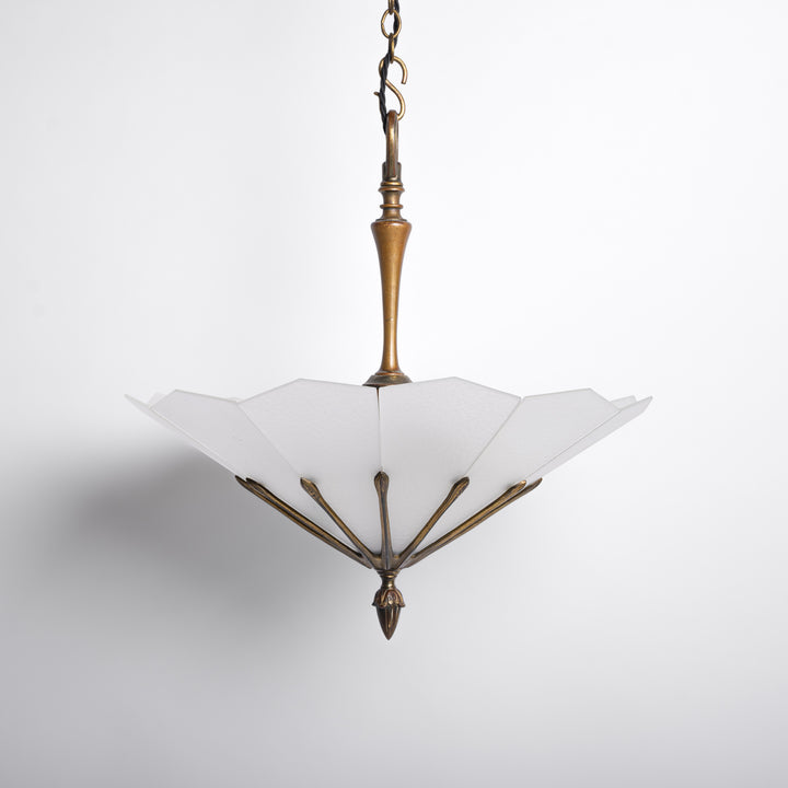 Exceptional Pair of Art Deco Best & Lloyd Pendant Lights with Textured Satin Glass Panels