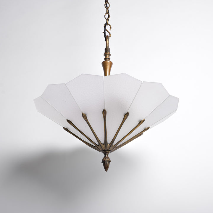 Exceptional Pair of Art Deco Best & Lloyd Pendant Lights with Textured Satin Glass Panels