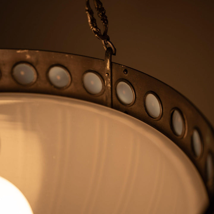 Exceptional & Rare Moonstone Plafonnier with Decorative Gilt Brass Ring with Opalescent Insets