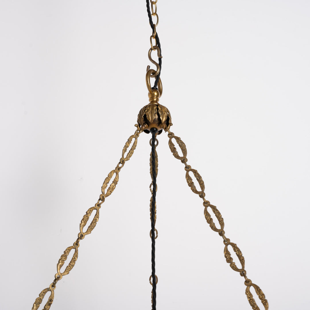 Exceptional & Rare Moonstone Plafonnier with Decorative Gilt Brass Ring with Opalescent Insets