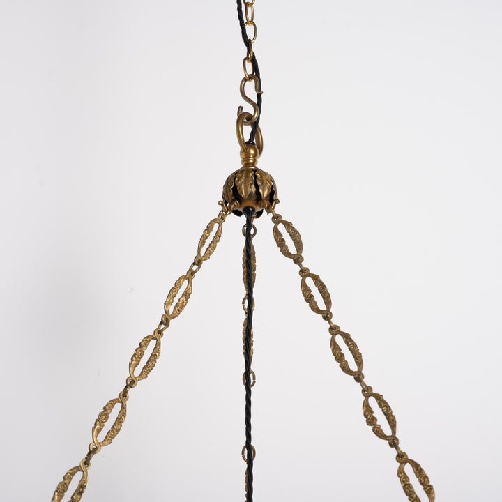 Exceptional & Rare Moonstone Plafonnier with Decorative Gilt Brass Ring with Opalescent Insets