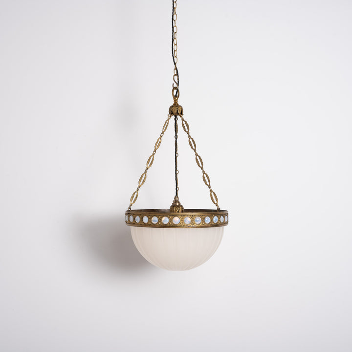 Exceptional & Rare Moonstone Plafonnier with Decorative Gilt Brass Ring with Opalescent Insets