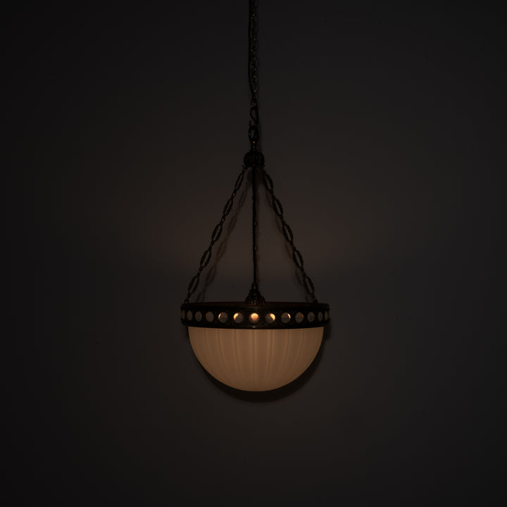 Exceptional & Rare Moonstone Plafonnier with Decorative Gilt Brass Ring with Opalescent Insets