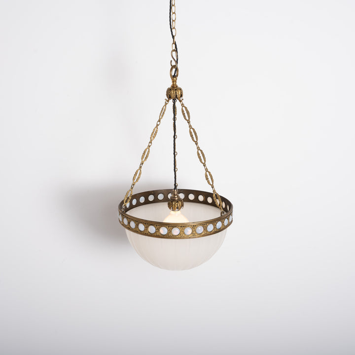 Exceptional & Rare Moonstone Plafonnier with Decorative Gilt Brass Ring with Opalescent Insets