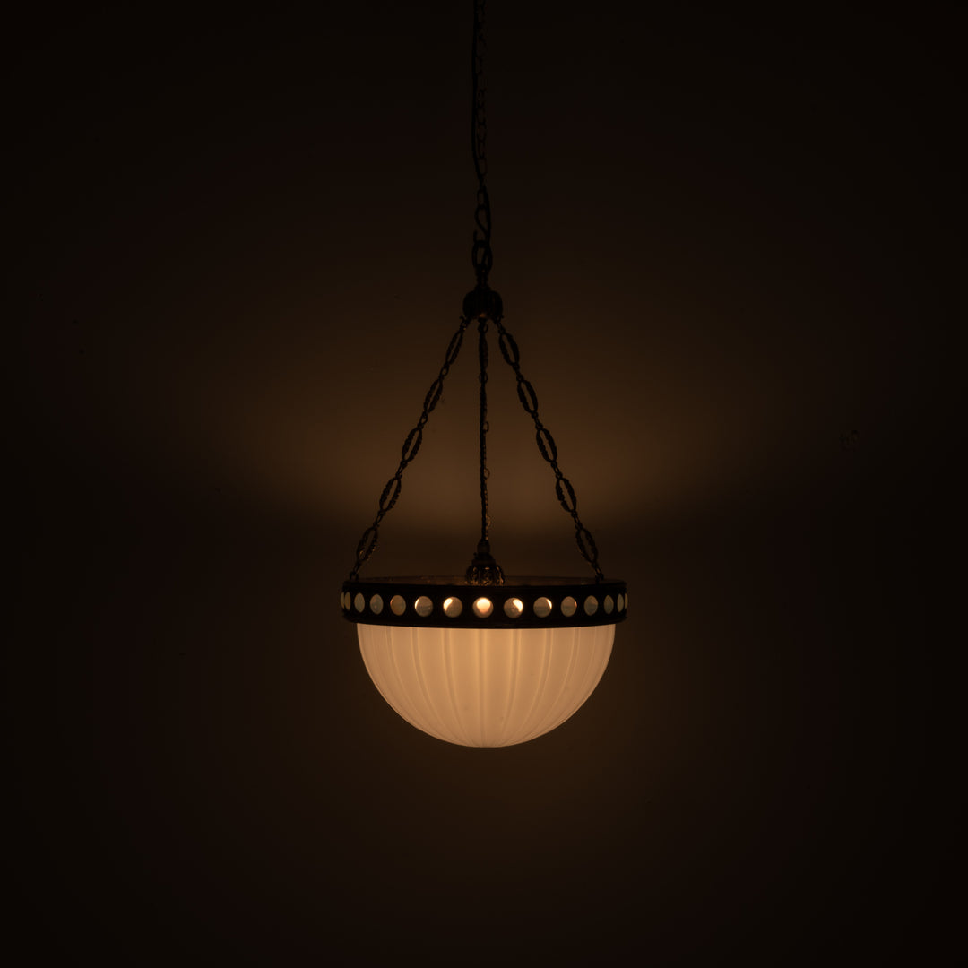 Exceptional & Rare Moonstone Plafonnier with Decorative Gilt Brass Ring with Opalescent Insets