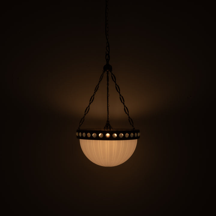 Exceptional & Rare Moonstone Plafonnier with Decorative Gilt Brass Ring with Opalescent Insets