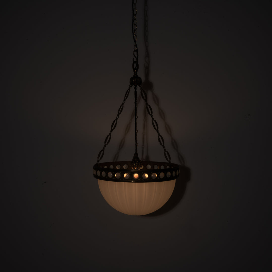 Exceptional & Rare Moonstone Plafonnier with Decorative Gilt Brass Ring with Opalescent Insets