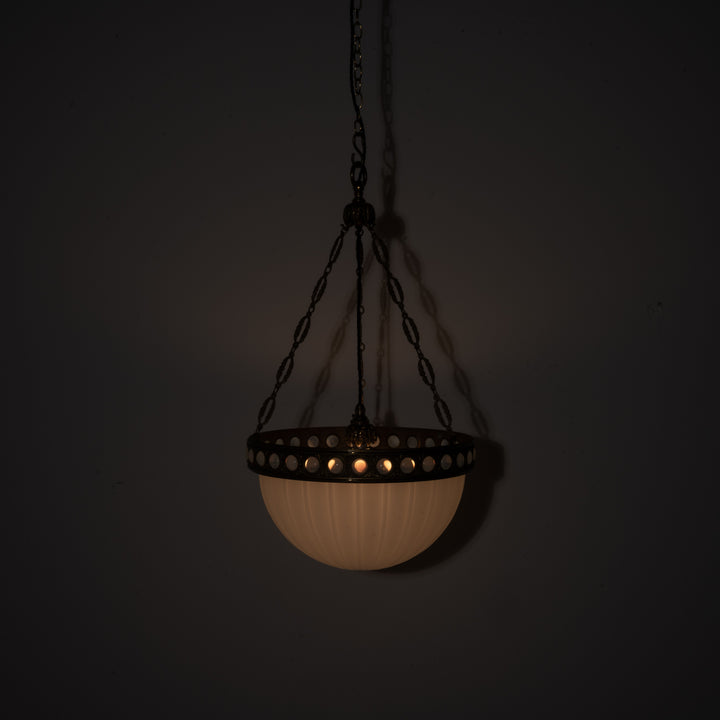 Exceptional & Rare Moonstone Plafonnier with Decorative Gilt Brass Ring with Opalescent Insets