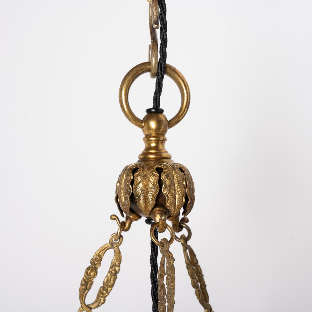 Exceptional & Rare Moonstone Plafonnier with Decorative Gilt Brass Ring with Opalescent Insets