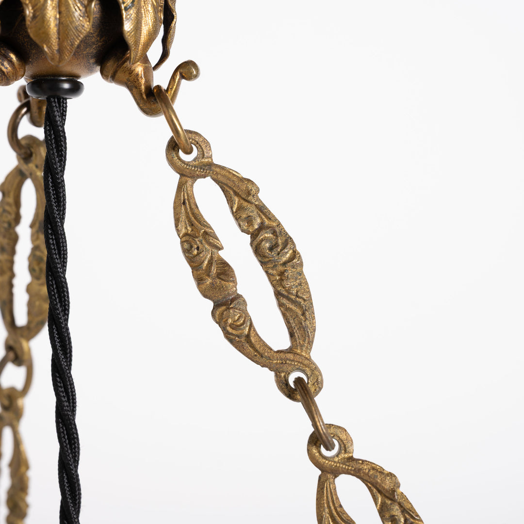 Exceptional & Rare Moonstone Plafonnier with Decorative Gilt Brass Ring with Opalescent Insets