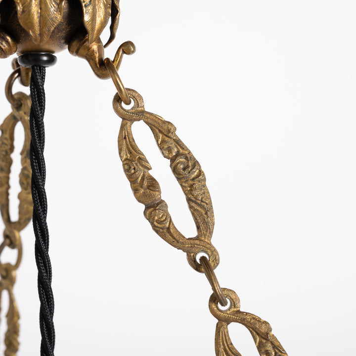 Exceptional & Rare Moonstone Plafonnier with Decorative Gilt Brass Ring with Opalescent Insets