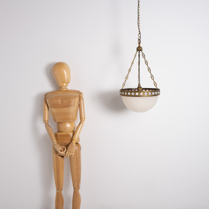 Exceptional & Rare Moonstone Plafonnier with Decorative Gilt Brass Ring with Opalescent Insets