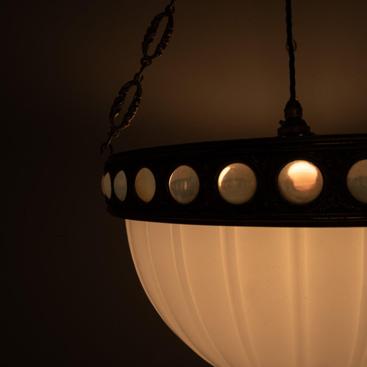 Exceptional & Rare Moonstone Plafonnier with Decorative Gilt Brass Ring with Opalescent Insets