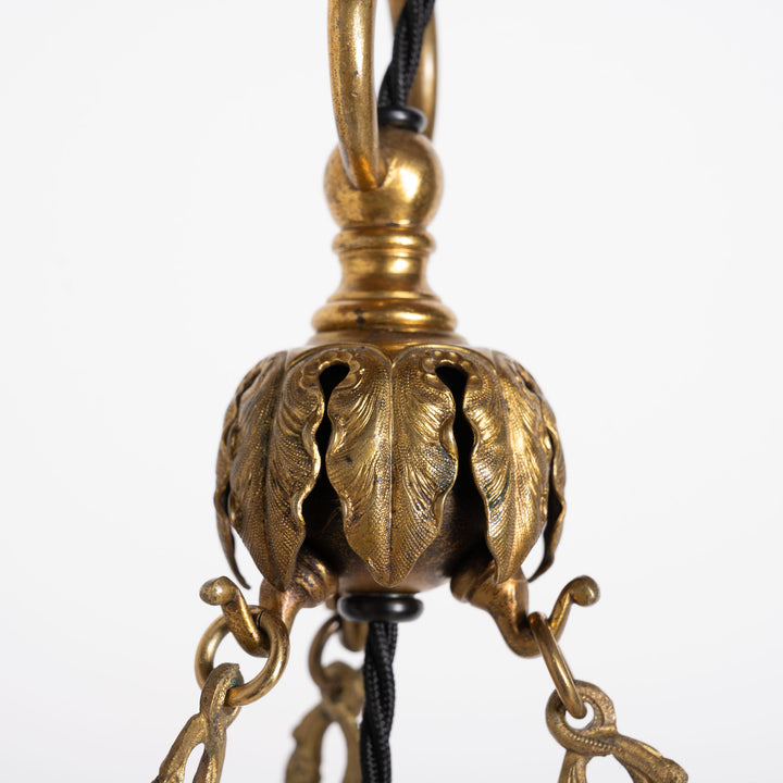 Exceptional & Rare Moonstone Plafonnier with Decorative Gilt Brass Ring with Opalescent Insets