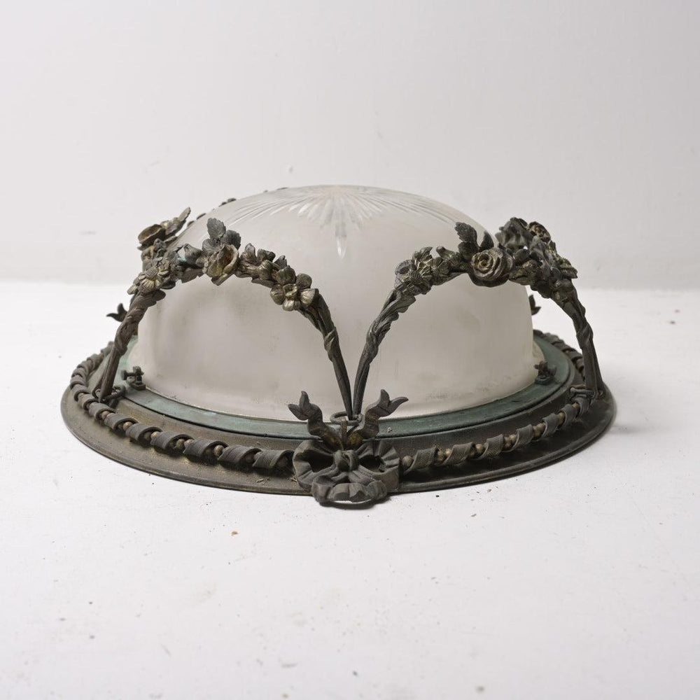 Exquisite Antique Satin Crystal Flush Mount with Bronze Floral Swags & Bows
