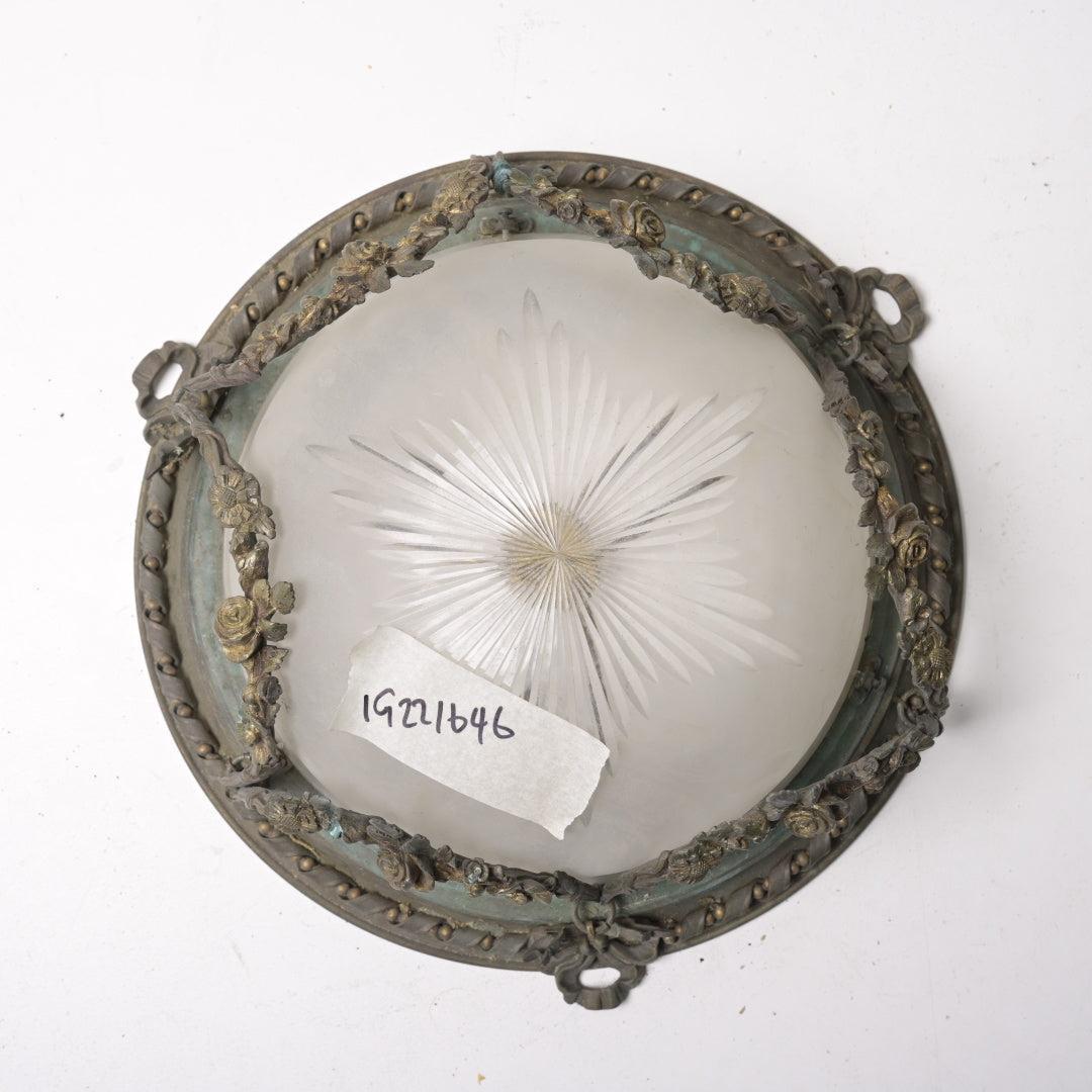Exquisite Antique Satin Crystal Flush Mount with Bronze Floral Swags & Bows