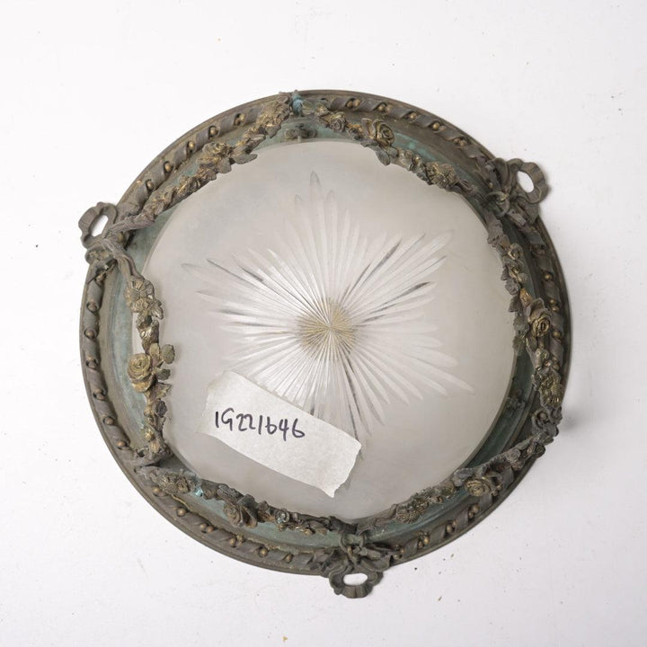 Exquisite Antique Satin Crystal Flush Mount with Bronze Floral Swags & Bows