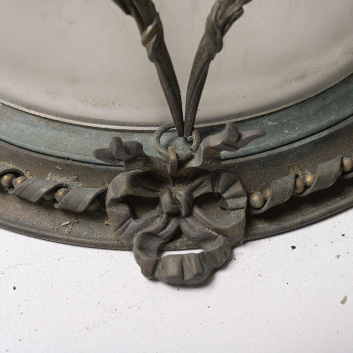 Exquisite Antique Satin Crystal Flush Mount with Bronze Floral Swags & Bows
