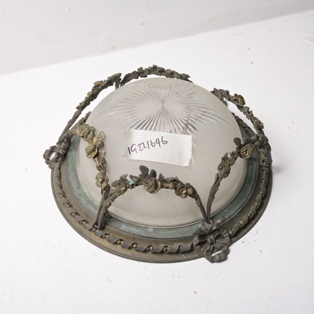 Exquisite Antique Satin Crystal Flush Mount with Bronze Floral Swags & Bows