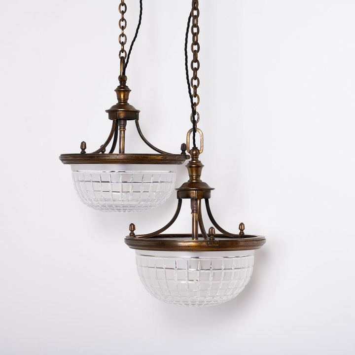 Exquisite Pair of Cast Bronze & Cut Glass Country House Plafonnier Lights