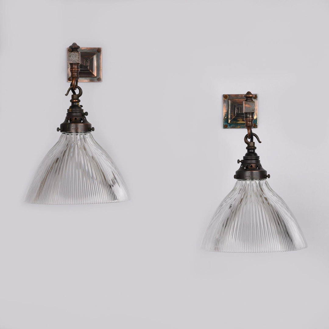 Exquisite Vintage Coppered Brass Wall Lights by Holophane