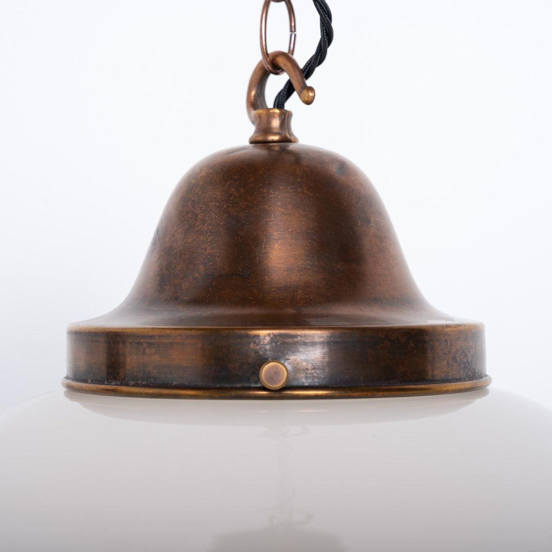 Extra Large Antique Opaline School House Pendant Light with Brass Fittings