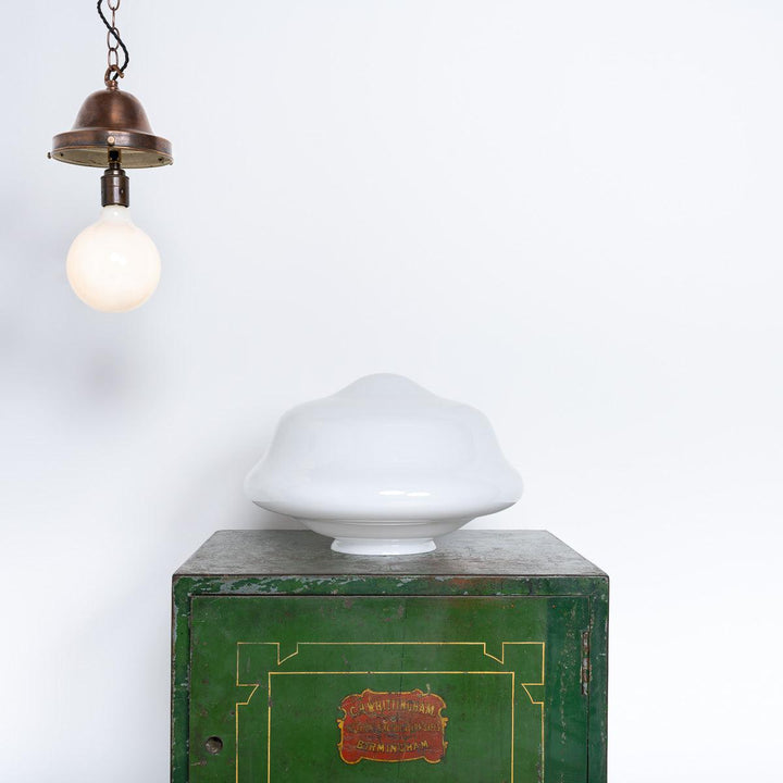 Extra Large Antique Opaline School House Pendant Light with Brass Fittings