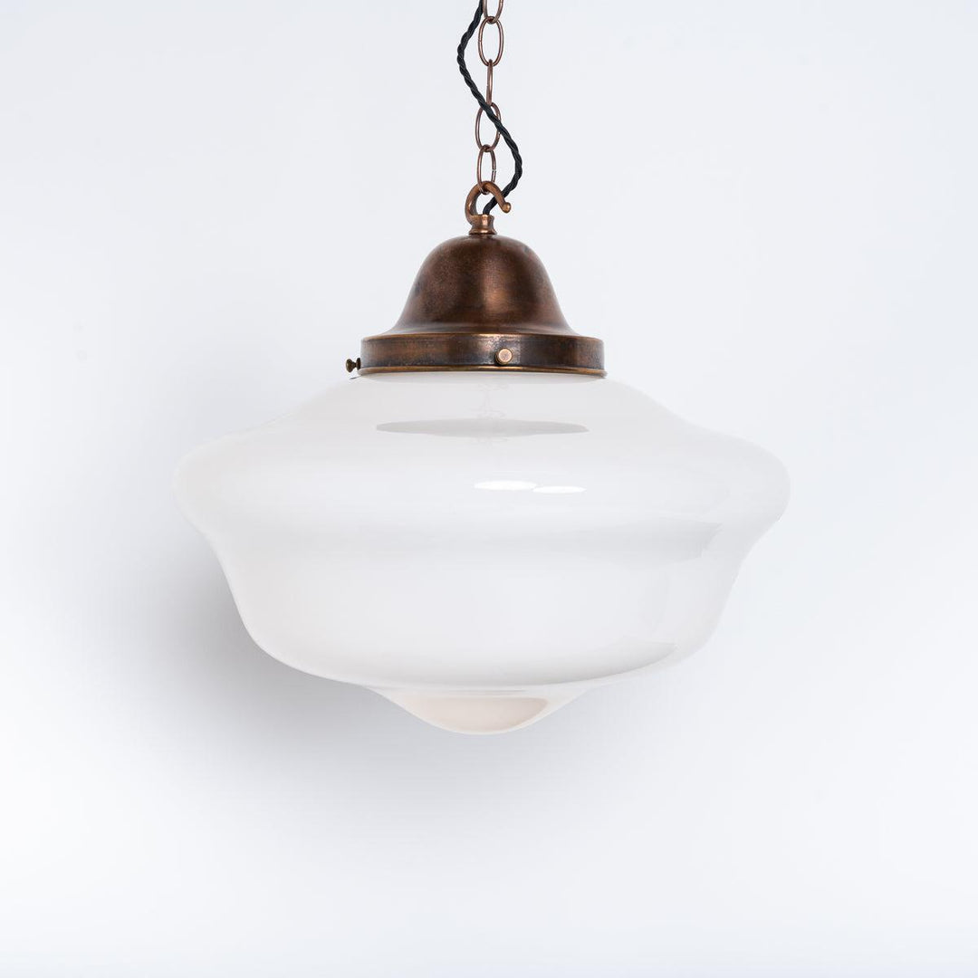 Extra Large Antique Opaline School House Pendant Light with Brass Fittings