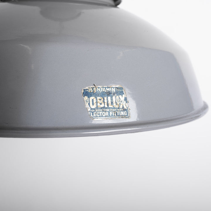 Extra Large Benjamin “Mobilux” Grey Enamel Industrial Pendant Lights