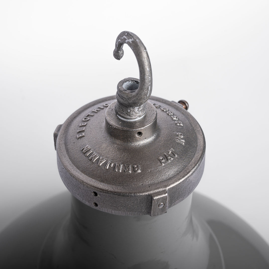 Extra Large Benjamin “Mobilux” Grey Enamel Industrial Pendant Lights