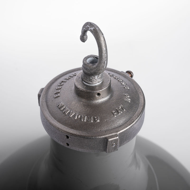 Extra Large Benjamin “Mobilux” Grey Enamel Industrial Pendant Lights