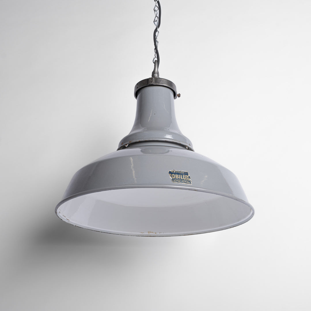 Extra Large Benjamin “Mobilux” Grey Enamel Industrial Pendant Lights