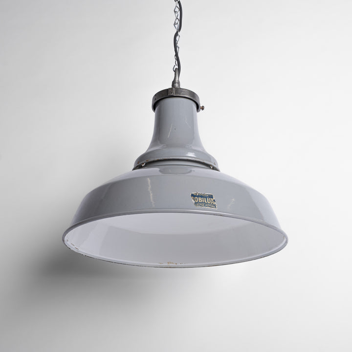 Extra Large Benjamin “Mobilux” Grey Enamel Industrial Pendant Lights