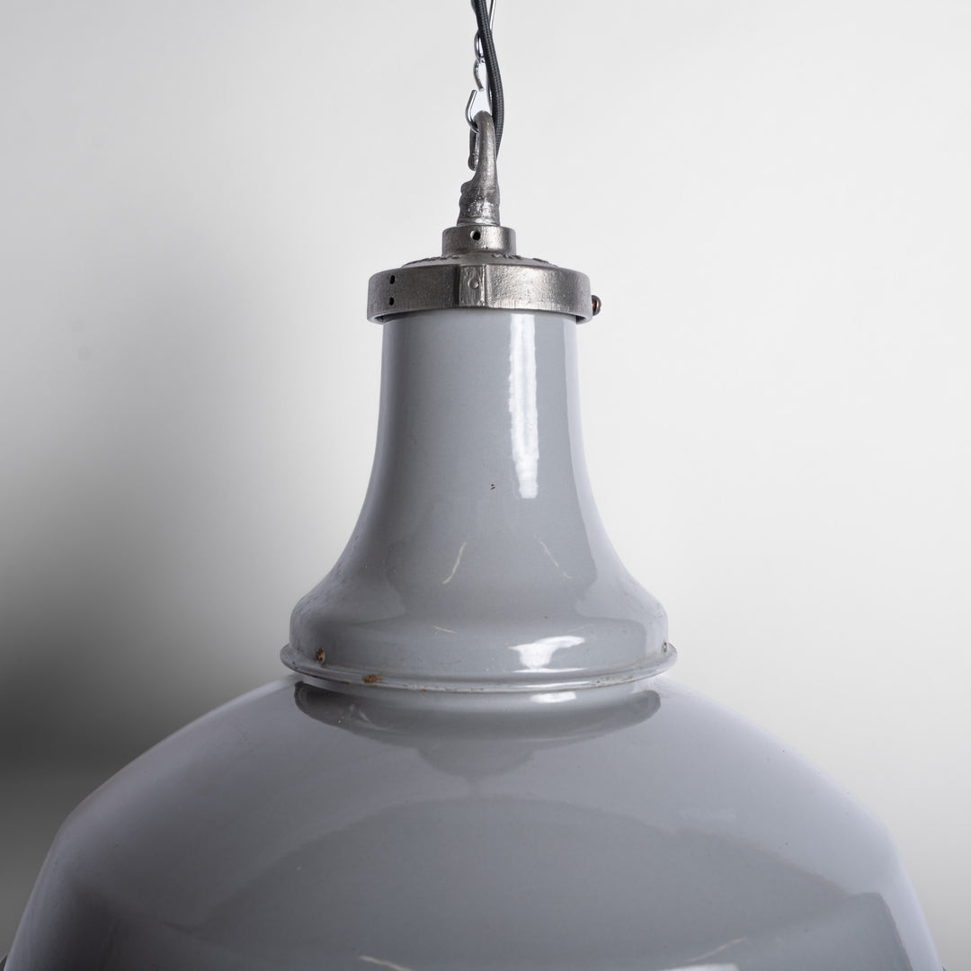 Extra Large Benjamin “Mobilux” Grey Enamel Industrial Pendant Lights