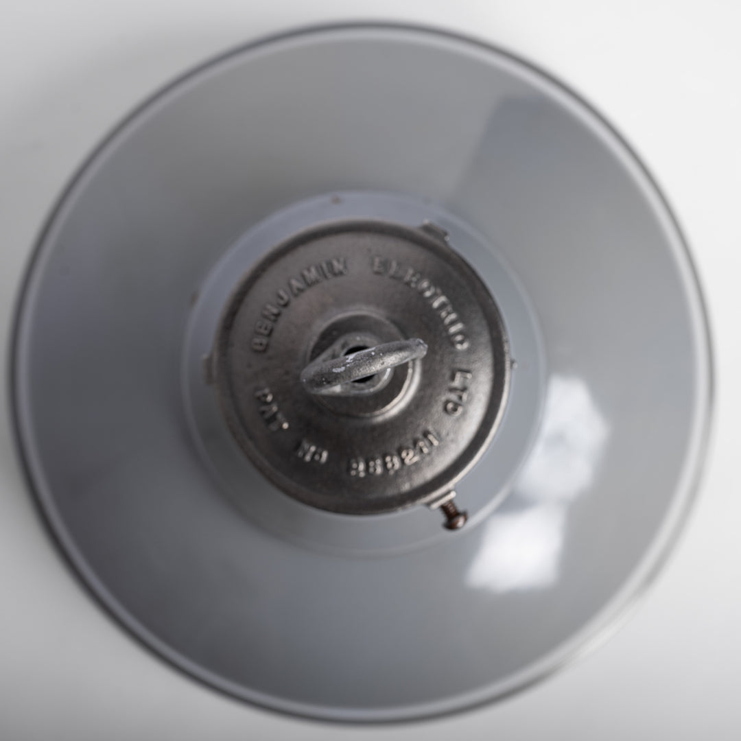 Extra Large Benjamin “Mobilux” Grey Enamel Industrial Pendant Lights