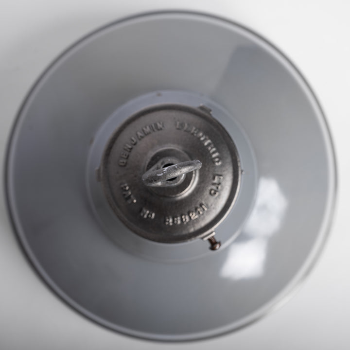 Extra Large Benjamin “Mobilux” Grey Enamel Industrial Pendant Lights