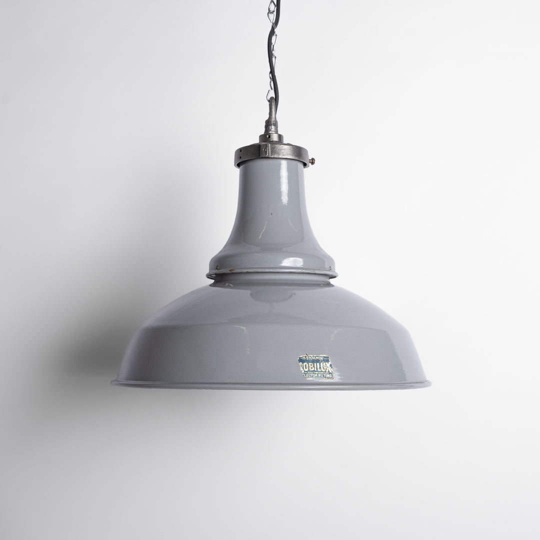 Extra Large Benjamin “Mobilux” Grey Enamel Industrial Pendant Lights