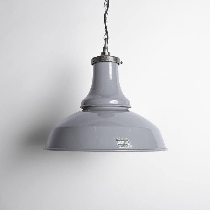 Extra Large Benjamin “Mobilux” Grey Enamel Industrial Pendant Lights