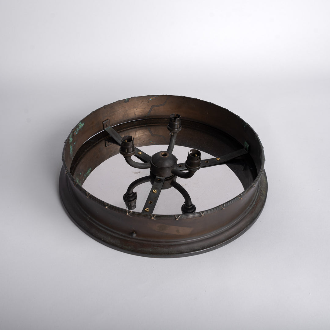 Extra-Large Brilliant Crystal Flush Mount in Aged Brass "Bound Reed" Frame