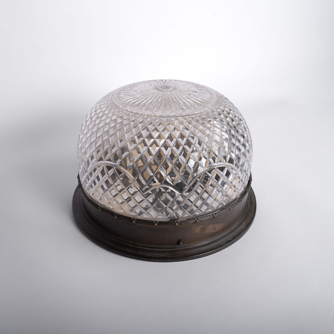 Extra-Large Brilliant Crystal Flush Mount in Aged Brass "Bound Reed" Frame