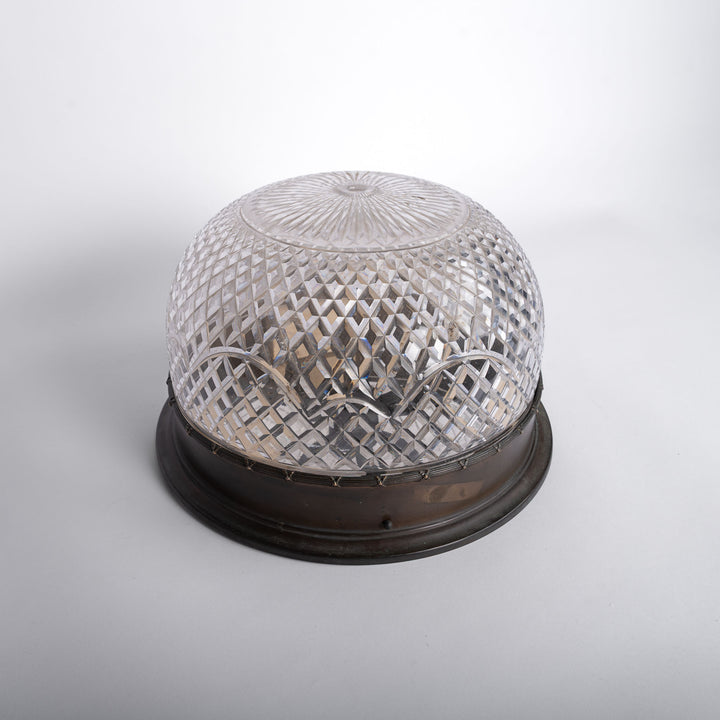 Extra-Large Brilliant Crystal Flush Mount in Aged Brass "Bound Reed" Frame