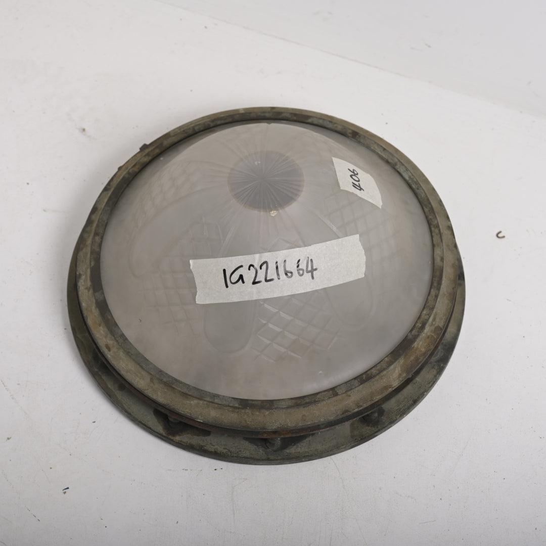 Extra Large Bronze Open-Sided Flush to Ceiling Light with Satin Crystal Dome