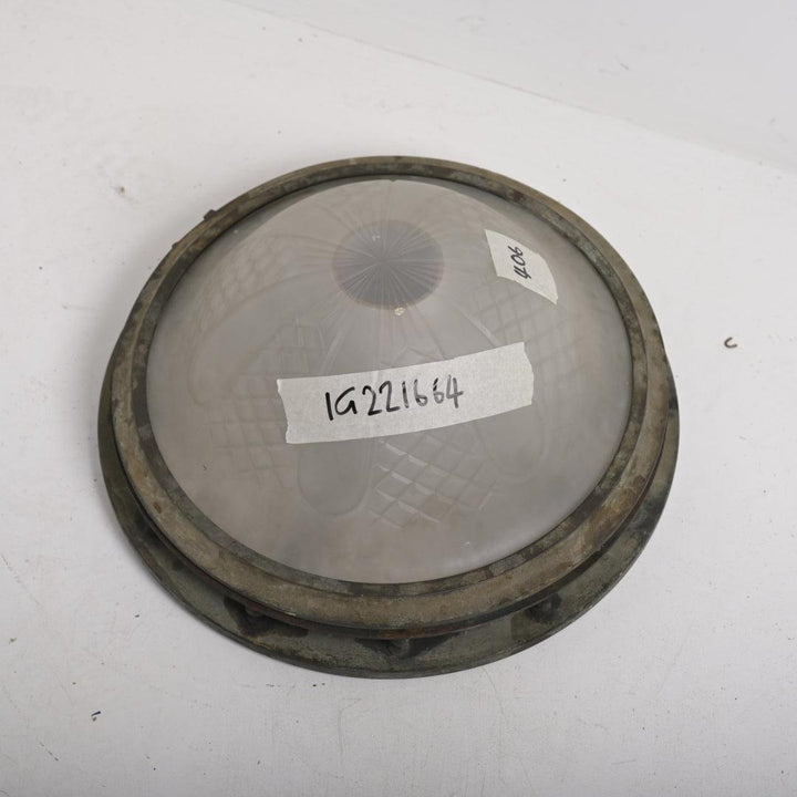 Extra Large Bronze Open-Sided Flush to Ceiling Light with Satin Crystal Dome