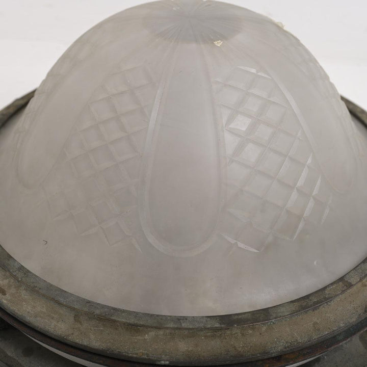 Extra Large Bronze Open-Sided Flush to Ceiling Light with Satin Crystal Dome