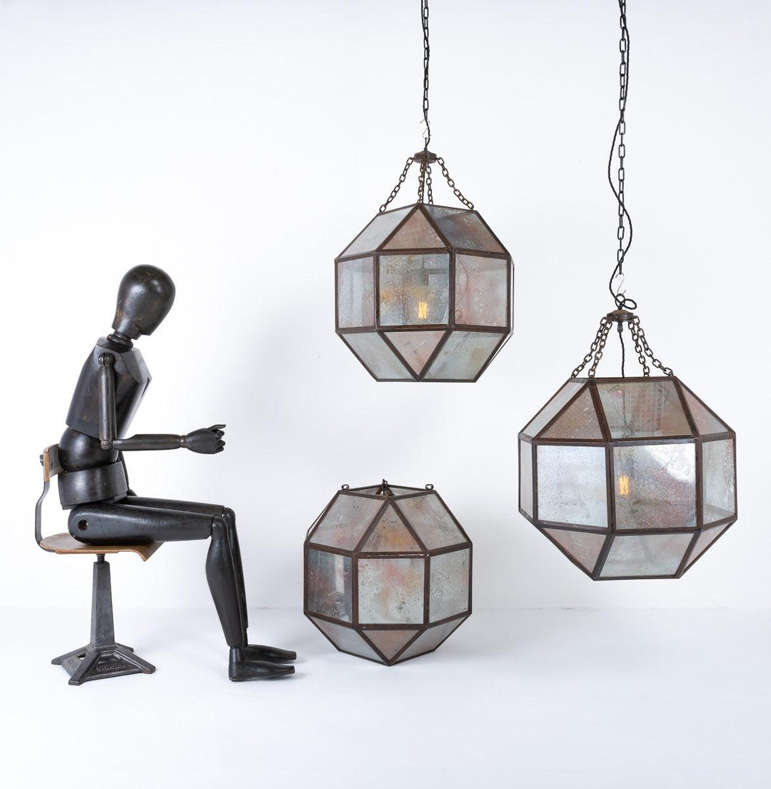 Extra Large Reclaimed Hexagonal Glass Hotel Pendant Lights