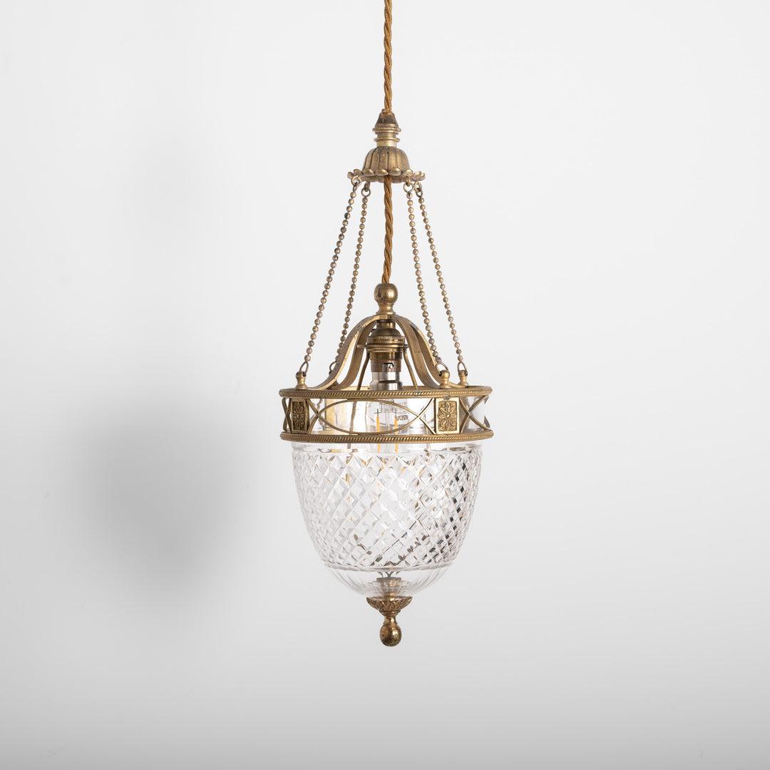 F. & C. Osler Cut Crystal Pendant Lights in Gilt Brass Frames, Rare Set of Five