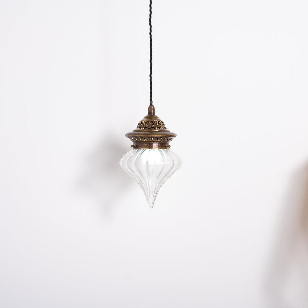 Frosted Glass Teardrop Shade with Decorative Brass Gallery