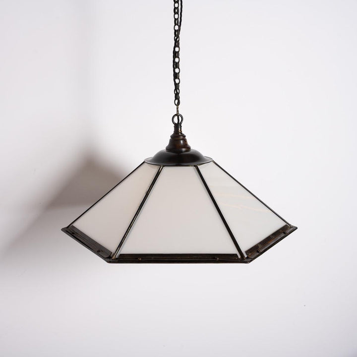 Historic London Underground Large Copper & Opal Glass Hexagonal Pendant Lights