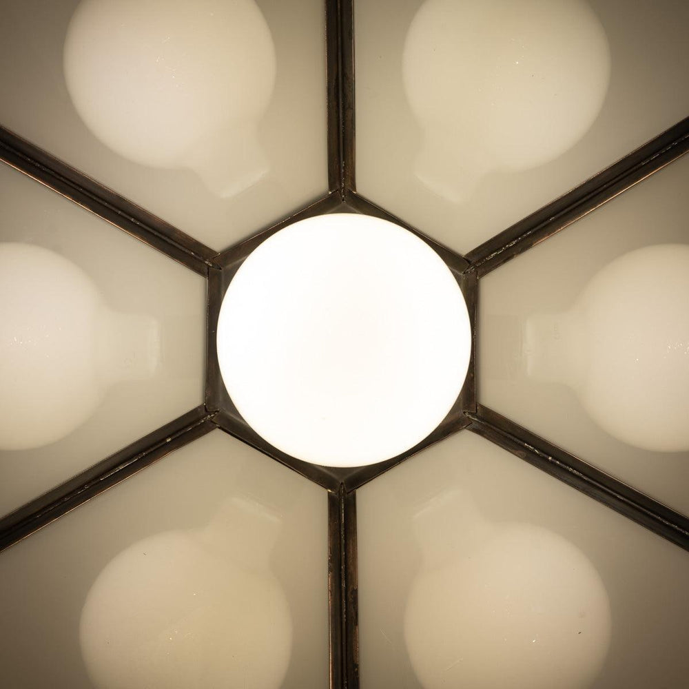 Historic London Underground Large Copper & Opal Glass Hexagonal Pendant Lights