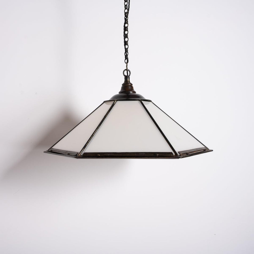 Historic London Underground Large Copper & Opal Glass Hexagonal Pendant Lights
